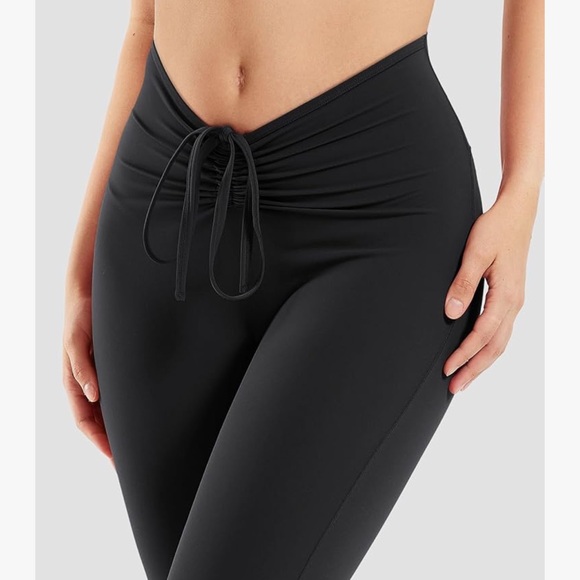 Black tie front bell bottoms flared pant scrunch butt lifting sexy yoga festival - Picture 1 of 4